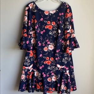 Eliza J navy floral fit and flare swing dress